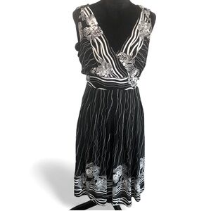 Sheri Martin Black and White Floral Midi Dress